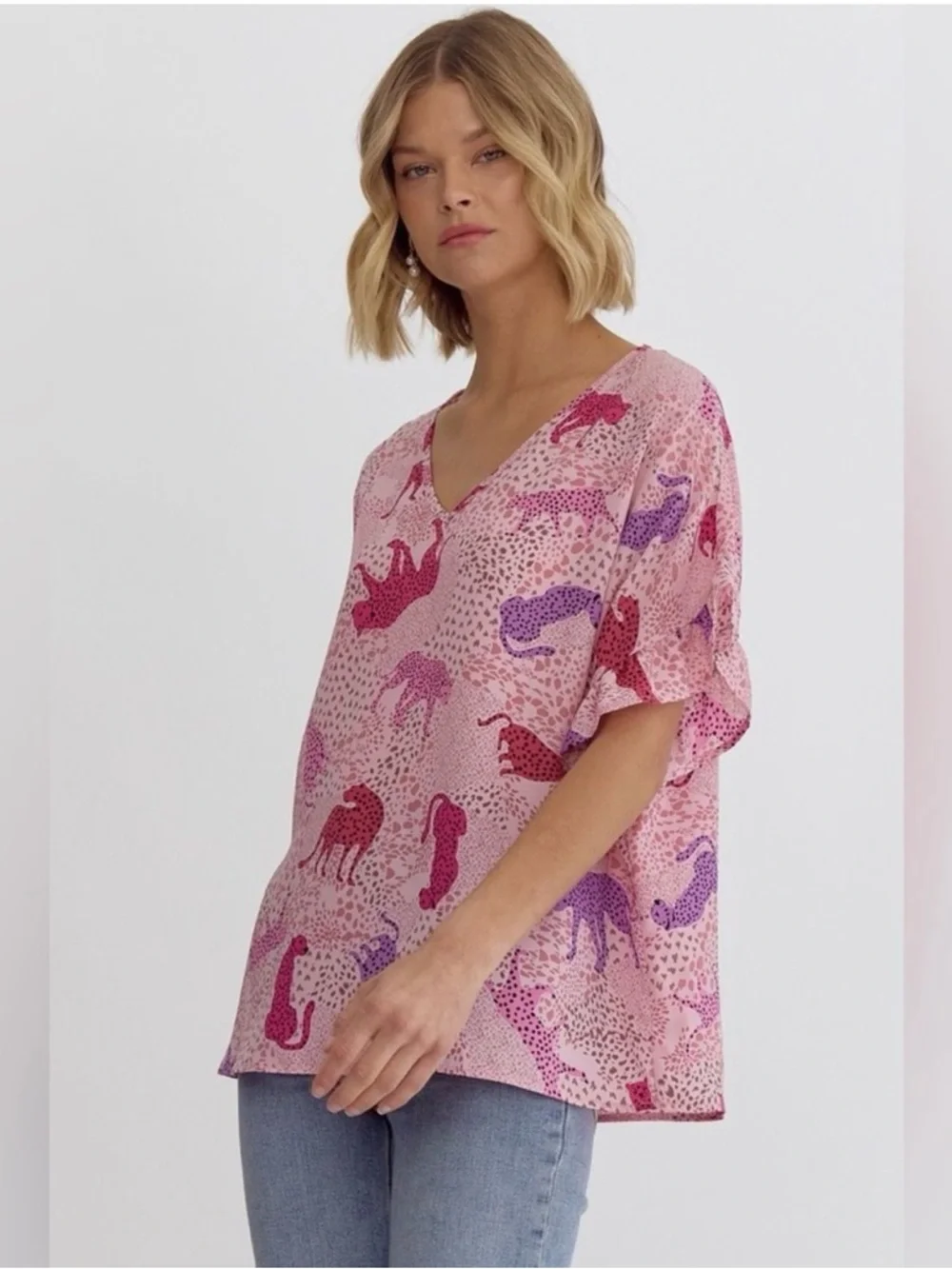 entro pink leopard boutique top size large